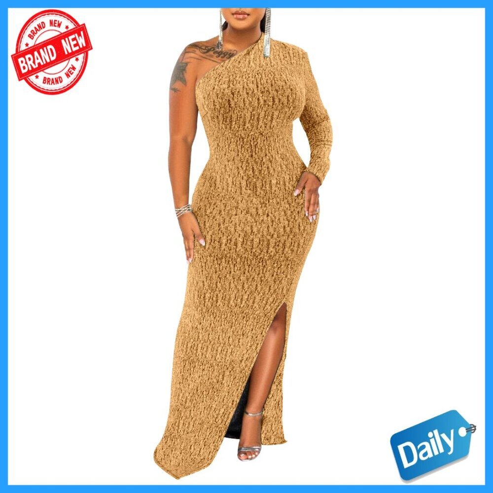 Elegant Long Sleeve One Shoulder Formal Dress Sexy High Split Cocktail Gown
